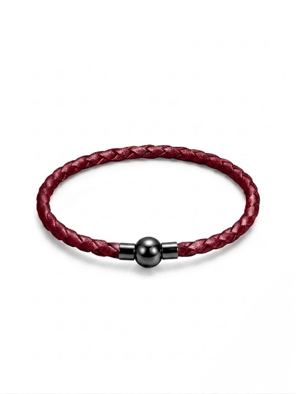 Linx Burgundy Leather Braided Cord Bracelet with Black Magnetic Clasp